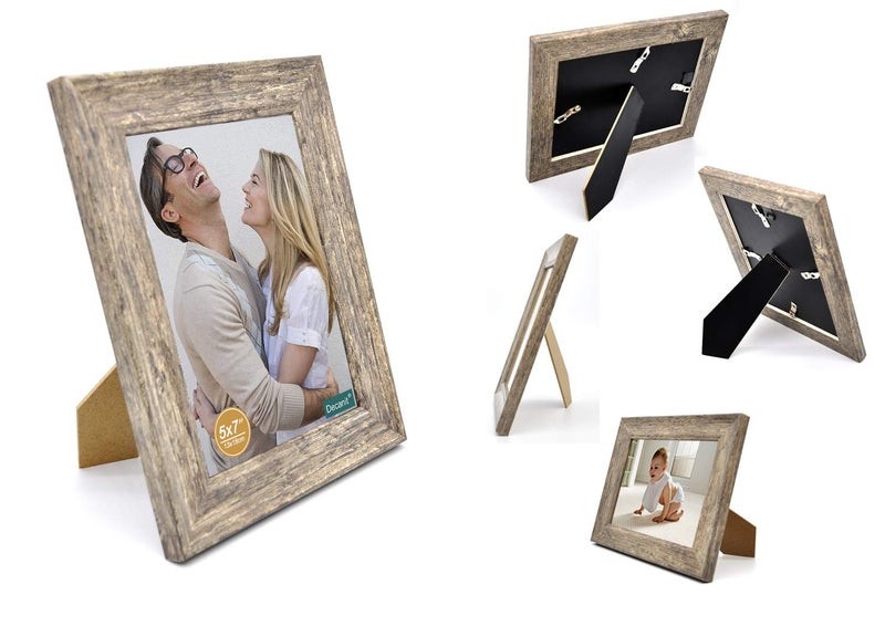 DECANIT 5x7 Picture Frames Rustic Distressed Brown Wood Pattern High Definition Glass for Table Top Display and Wall Mounting Photo Frameï¼ŒPack of 4 - Image 3